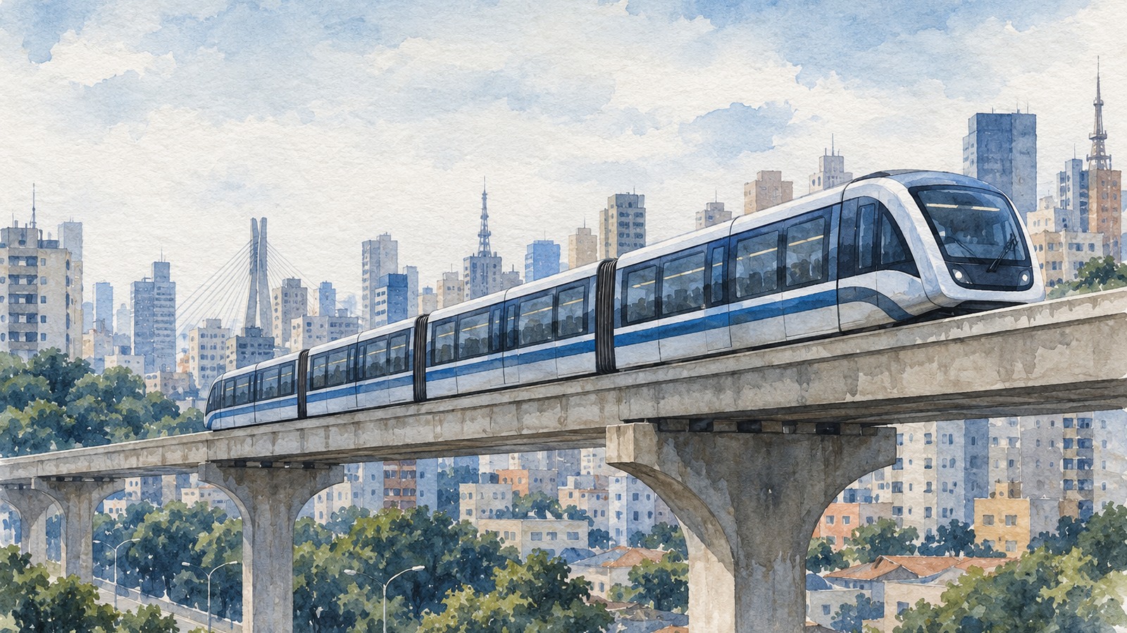 Ilustrație editorială originală despre Monoraiul din São Paulo a revenit la circulație normală după coliziunea cu o macara, potrivit CNN Brasil