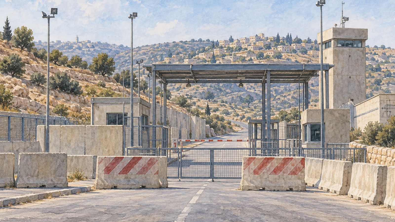 Ilustrație editorială originală despre Israel anunță închiderea punctelor de trecere din Cisiordania pe 27 octombrie, în ziua alegerilor