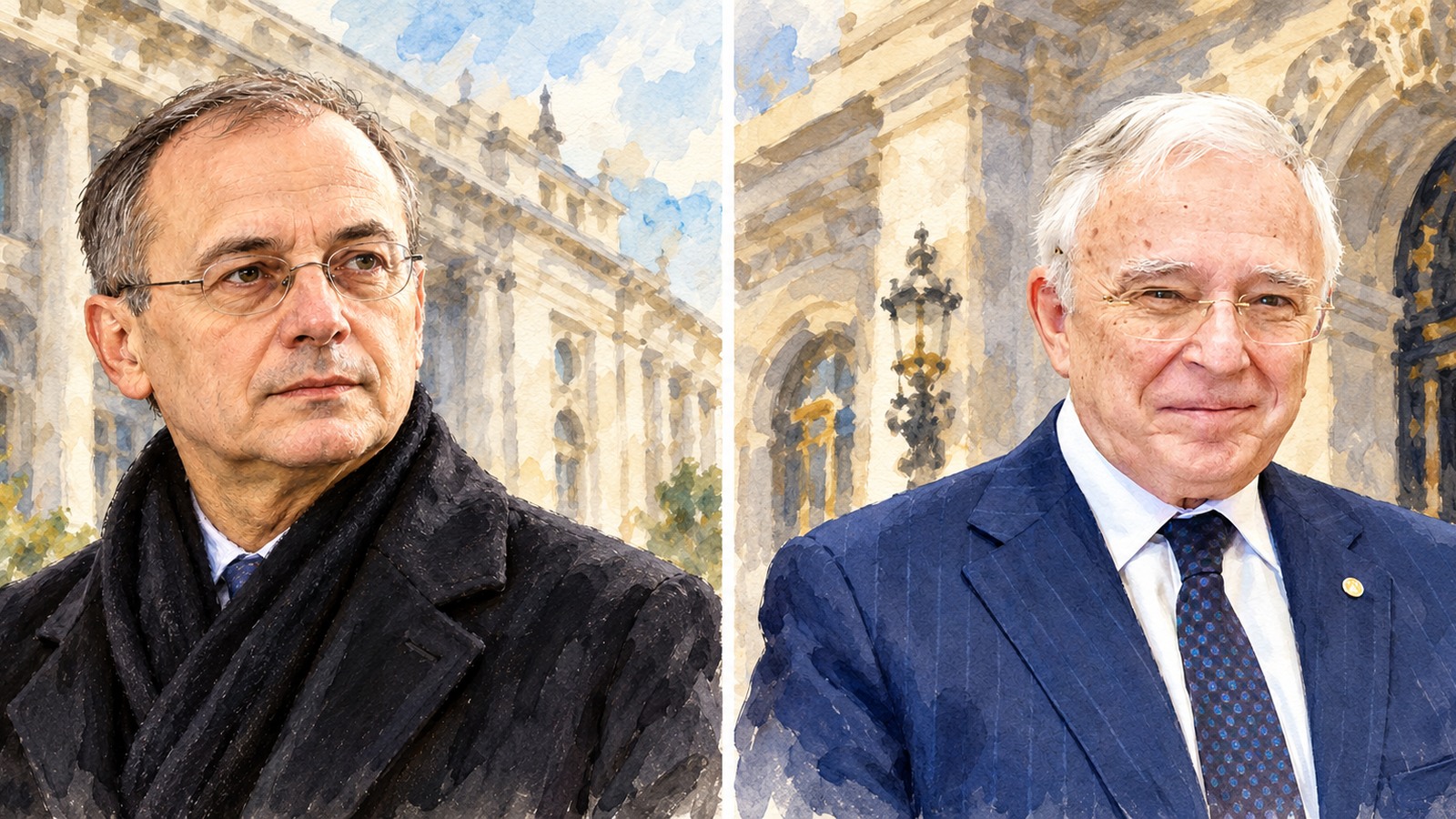 Ilustrație editorială originală despre Niculescu, întâlniri anunțate cu Isărescu și mediul de afaceri. Orele coincid, data din relatări se încurcă