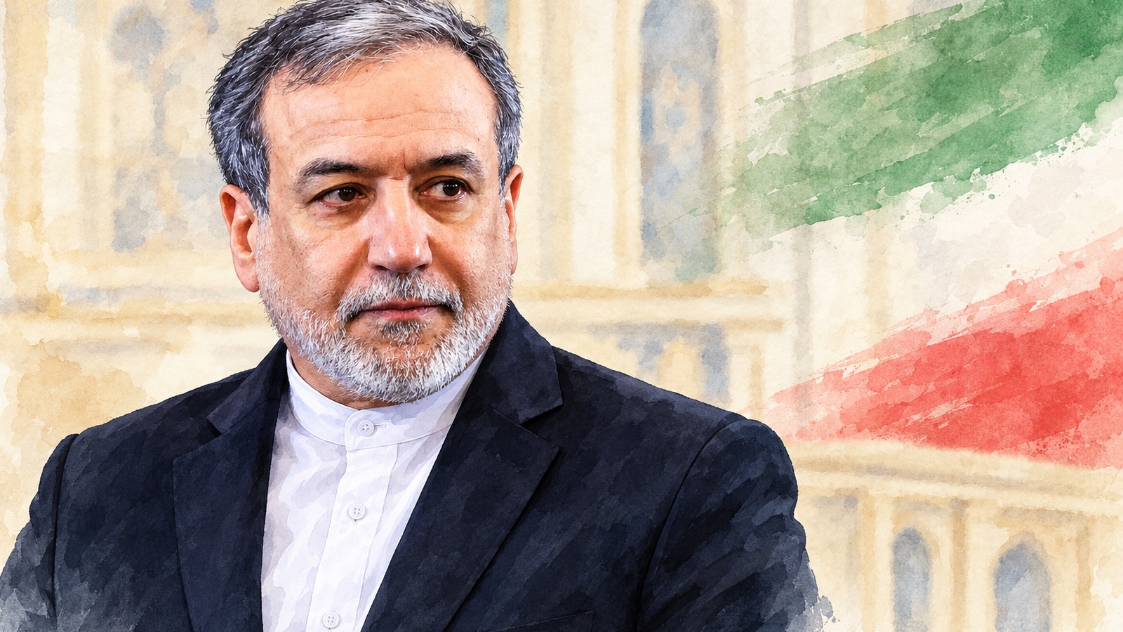 Ilustrație editorială originală despre Araghchi spune că noi atacuri nu ar schimba politica Iranului, pe fondul impasului cu SUA