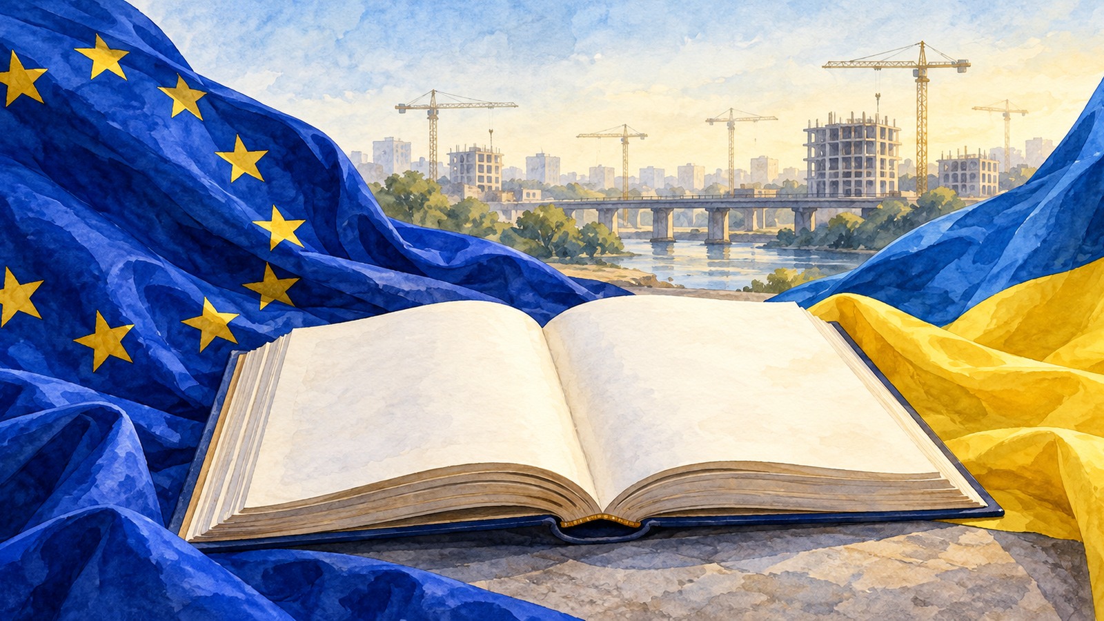 Ilustrație editorială originală despre Ucraina ar mai avea nevoie de 70 de miliarde de euro în 2027. Bruxellesul caută o soluție, potrivit Politico